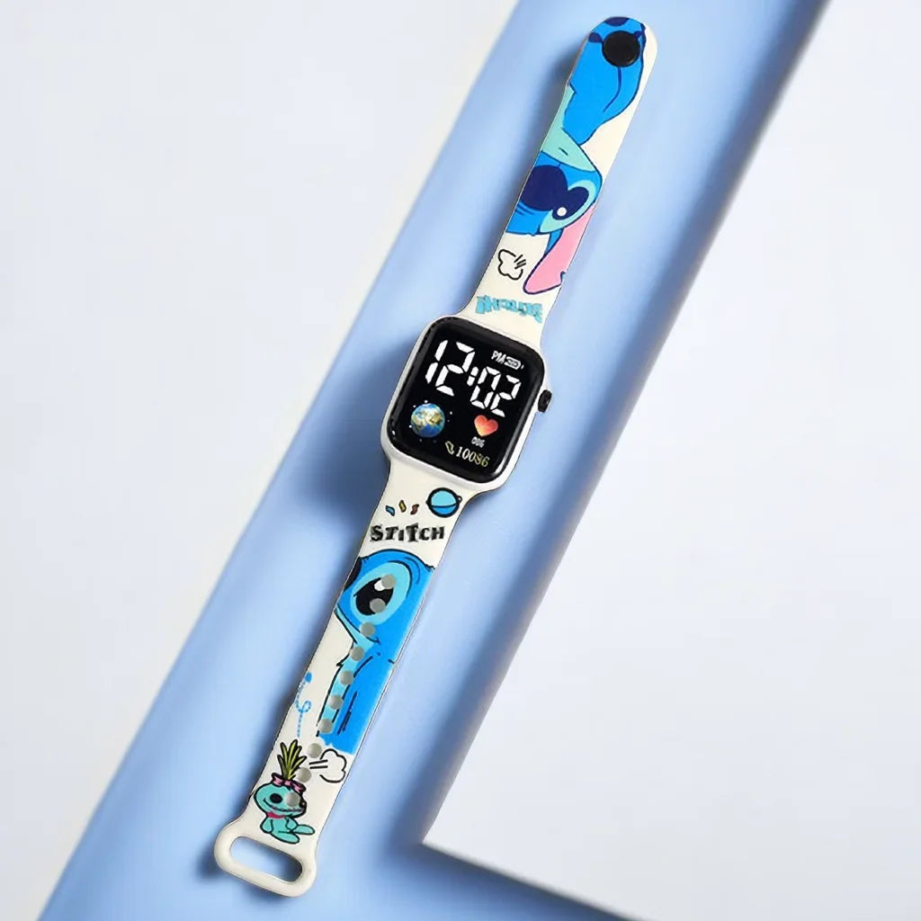 MOONBIFFY - Montre Enfant Digitale Stitch - Bracelet Silicone Bleu - Design Mignon - Cadeau Fille Garçon