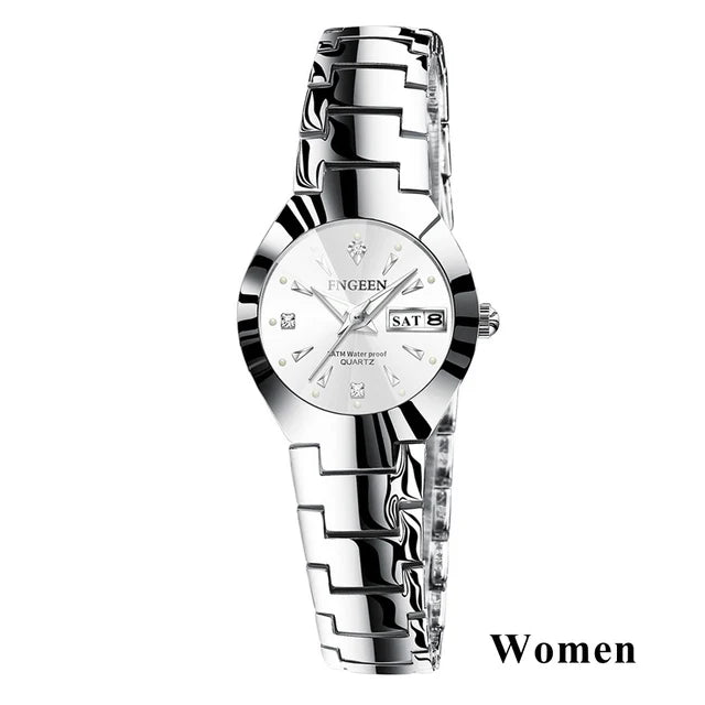 FNGEEN - Montre Couple FNGEEN 5808 - Acier Inoxydable Bicolore Or Rose - Étanche 3 ATM - Cadeau Amoureux