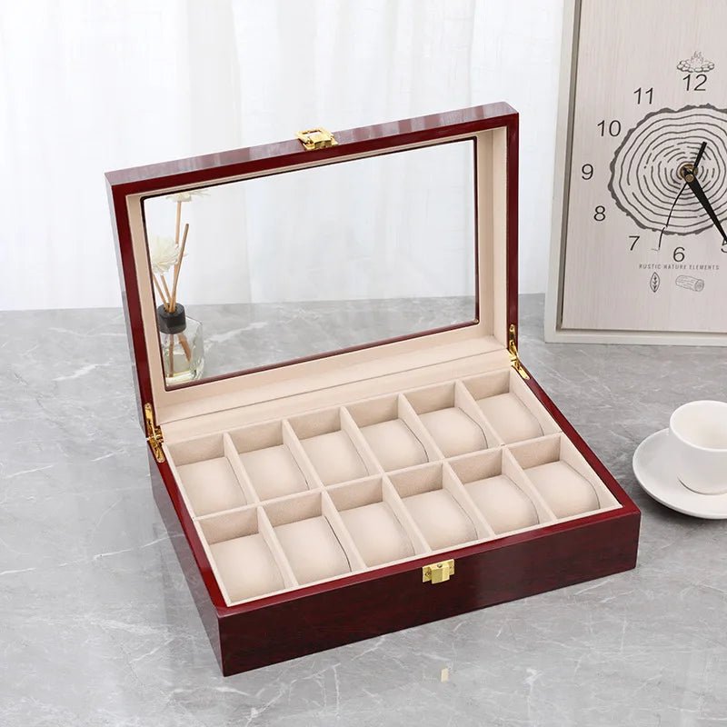 Boîte à Montres - Organisateur Montres Luxe Bois 12 Emplacements - Vitrine Verre - Bijoux - Homme Femme