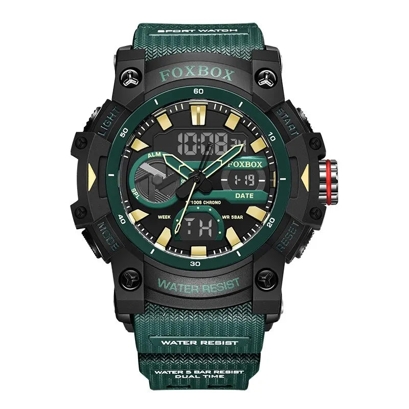 LIGE - Montre Homme FOXBOX Sport Militaire - Double Affichage Digital - Étanche 5 ATM - XXL 55mm