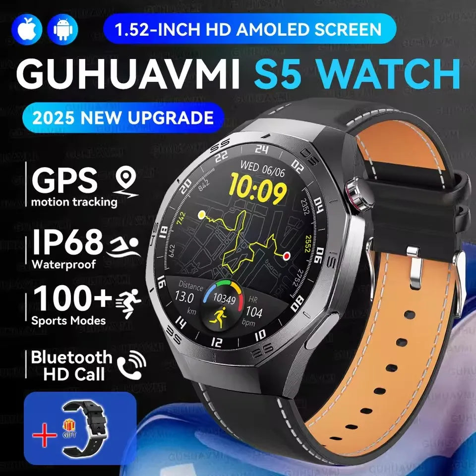 Montre Connectée Watch 5 Pro 2026 - GPS Écran AMOLED 1,52" Appels Bluetooth IP68