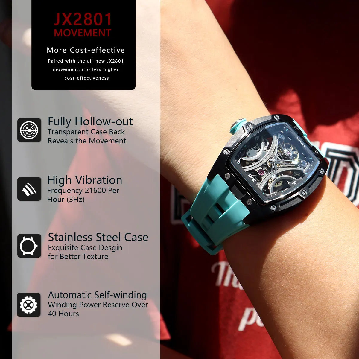 MEGIR - Montre Homme MEGIR 2245 Mécanique Automatique Squelette Sport - Cadran Creux Transparent - Tonneau Acier