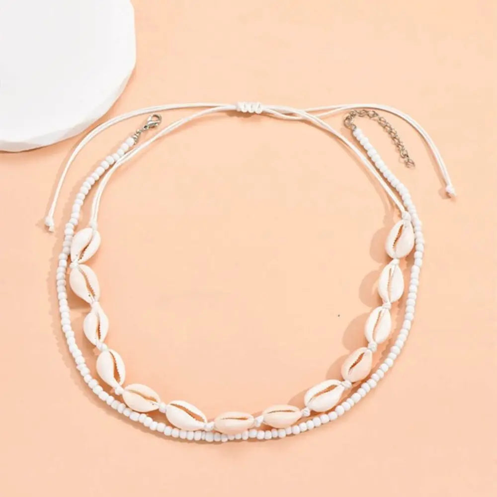 Collier Court Chaîne Perles Géométrique Bohème - Bijou Femme Tendance