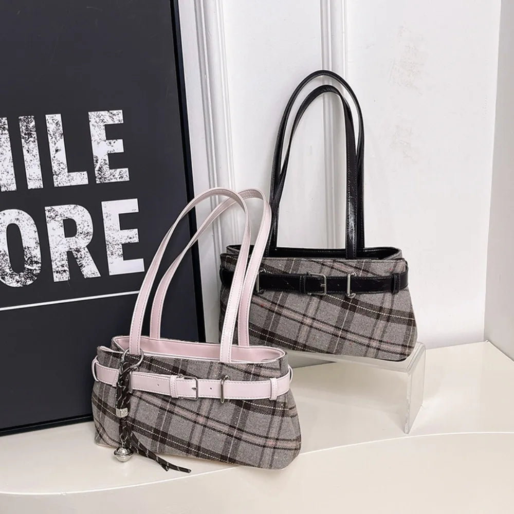 Sac à Main Femme Boho Carreaux Léger - Sac Bandoulière Clochette Shopping