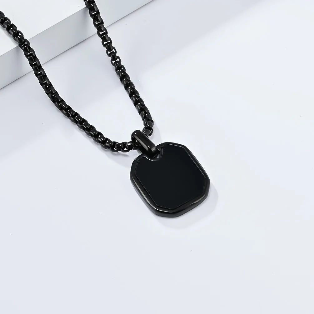 Collier Pendentif Carré Noir Unisexe - Acier Inoxydable Classique Homme Femme