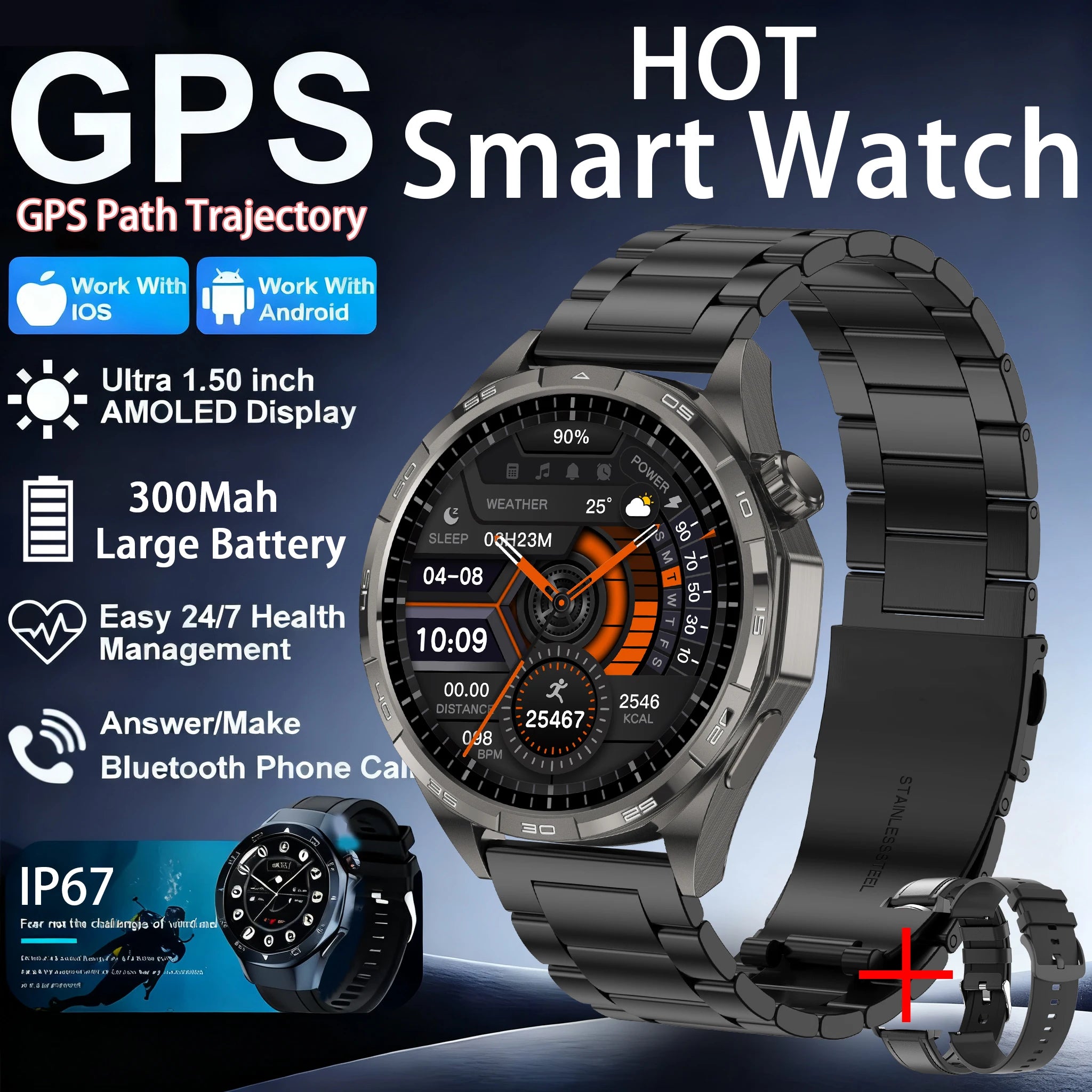 Montre Connectée Sport 2026 AMOLED NFC - Always Display, Appels Bluetooth, GPS, IP67, 30 Jours Autonomie