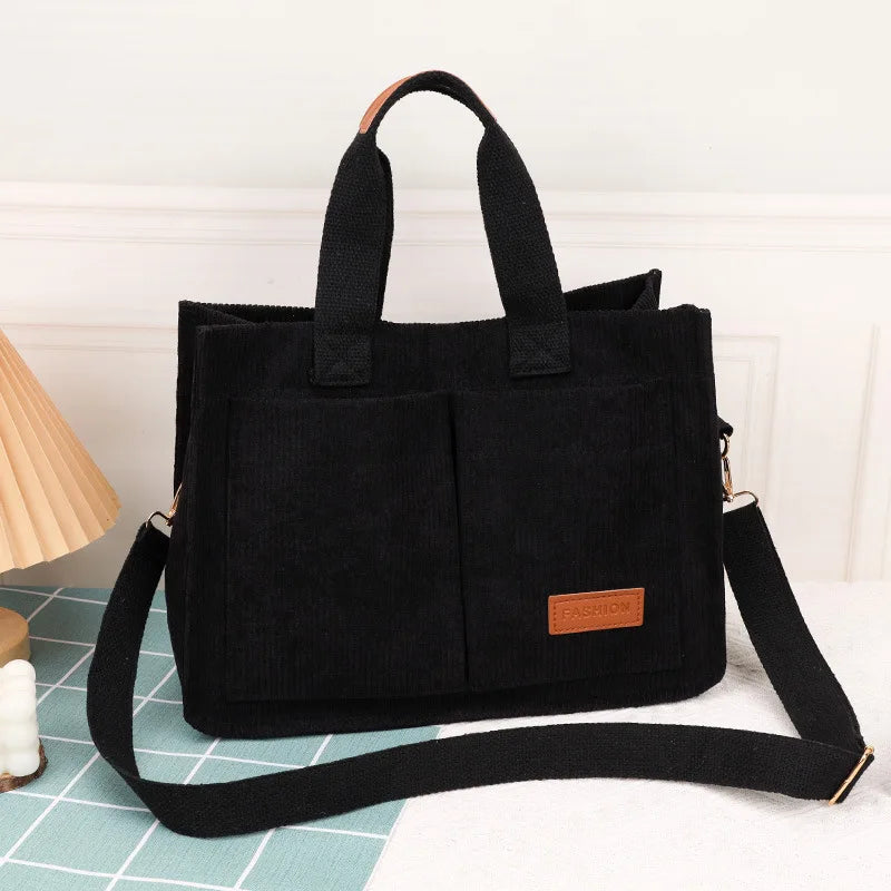 Sac à Main Femme Velours Côtelé Grande Capacité - Sac Bandoulière Fashion Travail