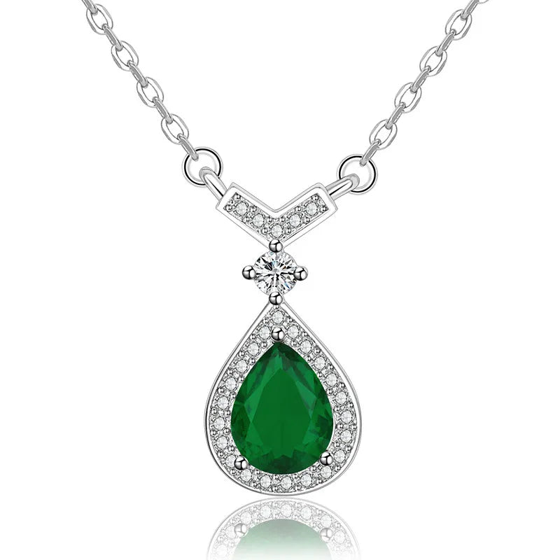 Collier Plaqué Platine 925 Pendentif Goutte d'Eau Colorée - Argent Sterling Élégant Fête