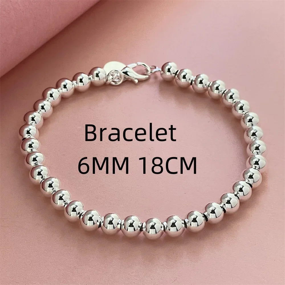 Bracelet Argent Sterling 925 Perles 6MM Femme - Mariage Fête Élégant