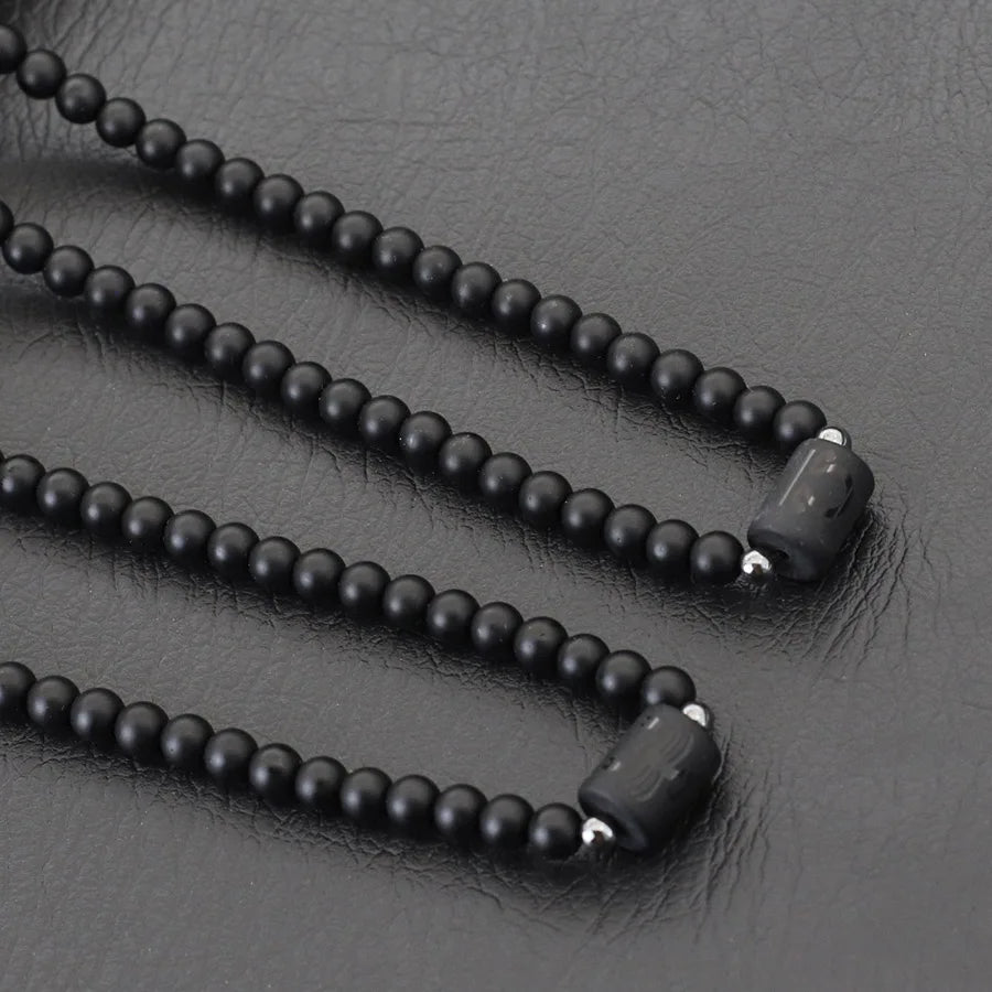 Collier Unique Pierre d'Onyx Noir 12 Constellations Homme - Acier Inoxydable 48cm
