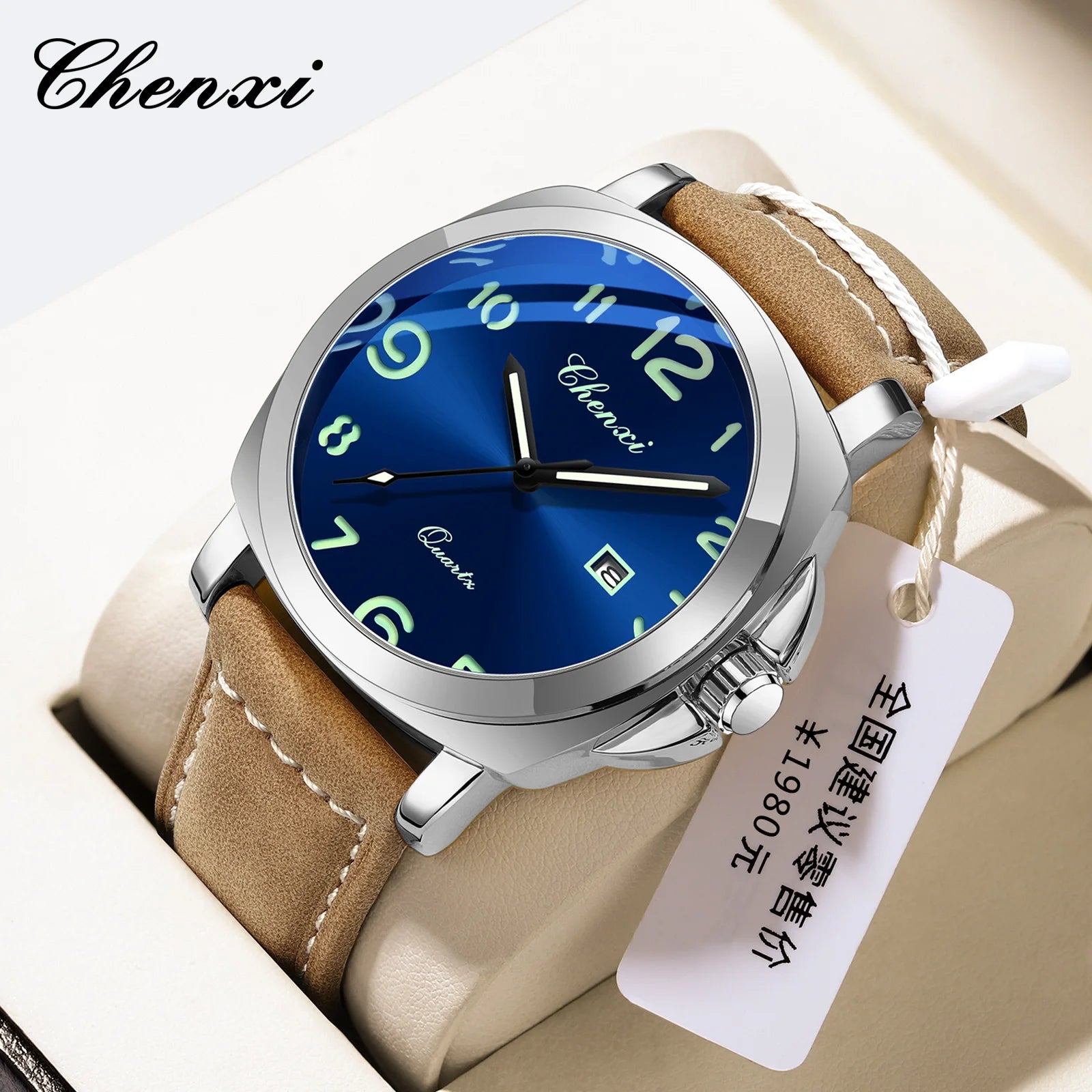 Montre Homme Luxe CHENXI 2026 - Cuir Véritable, Date Lumineuse, Calendrier, Sport Quartz Étanche 3 ATM