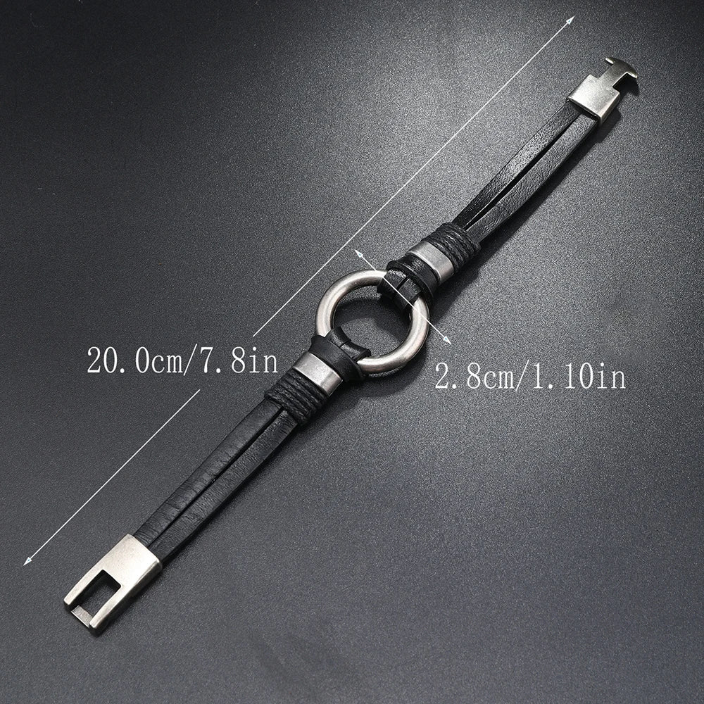 Bracelet Cuir Véritable Fait Main Unisexe - Style Hip-Hop Rock Simple