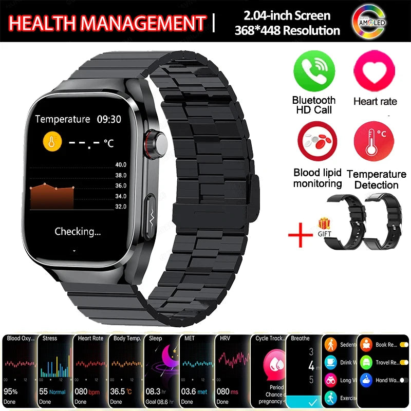 Montre Connectée Santé 2026 ECG - Lipides Sanguins, Acide Urique, Température, IP68, 650mAh, Appels BT