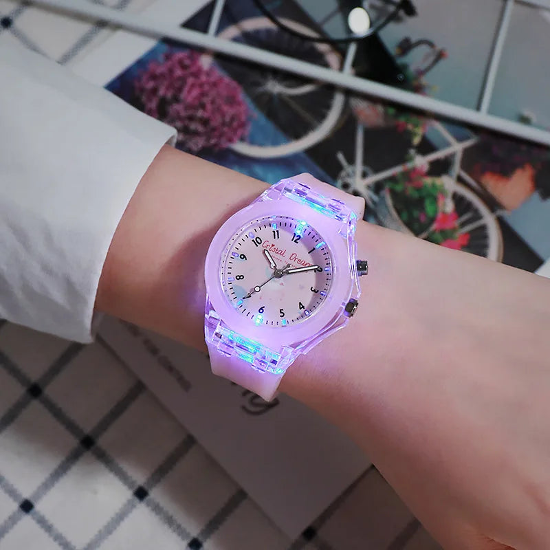MOONBIFFY - Montre Enfant Sport Transparente - Effet Flash Lumineux - Bracelet Silicone - Chiffres Arabes