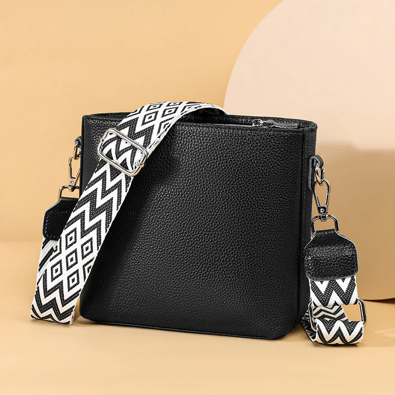 Sac à Main Femme Bandoulière Cuir Véritable 100% - Petit Sac Messenger Large Sangle
