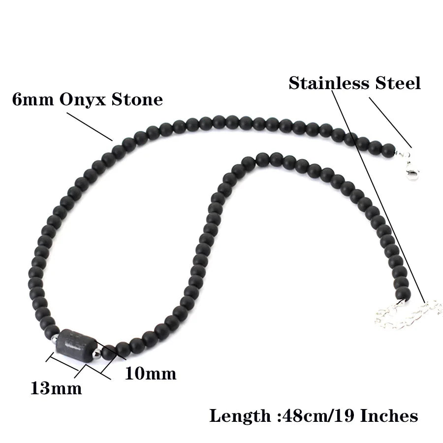 Collier Unique Pierre d'Onyx Noir 12 Constellations Homme - Acier Inoxydable 48cm