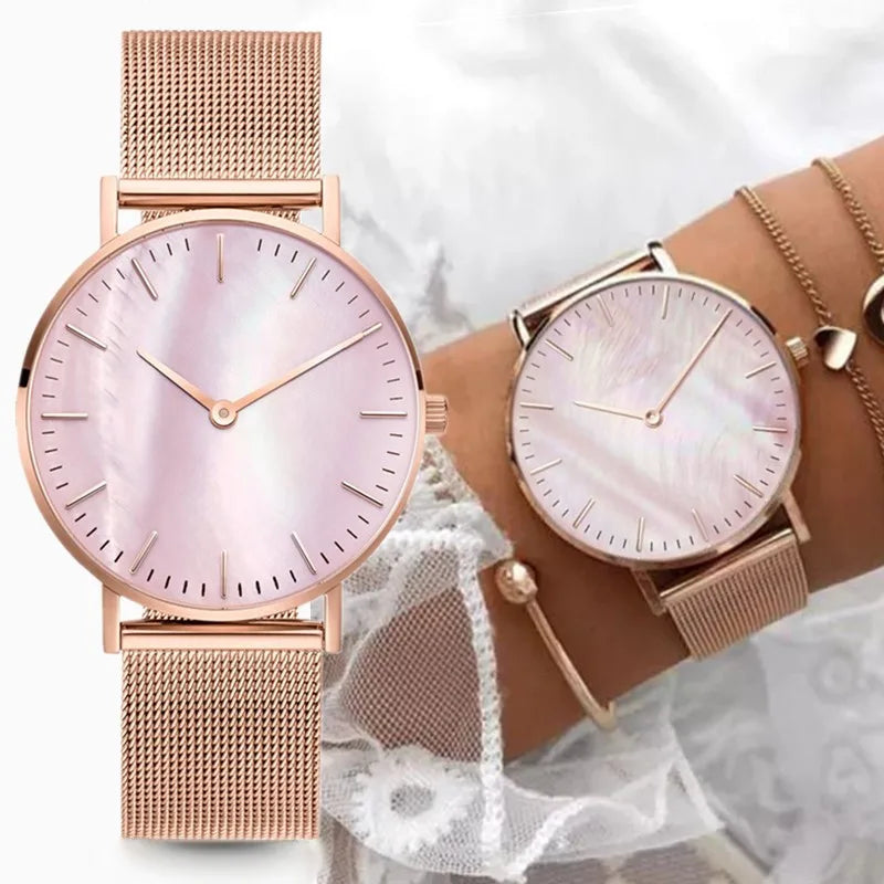 TINUORA  - Montre Femme Luxe Maille Métallique - Bracelet Milanais - Rose Gold Argent