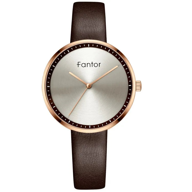 FANTOR - Montre Femme Minimaliste Luxe - Cadran Vert - Bracelet Cuir - Étanche 3 ATM - Mouvement Japonais