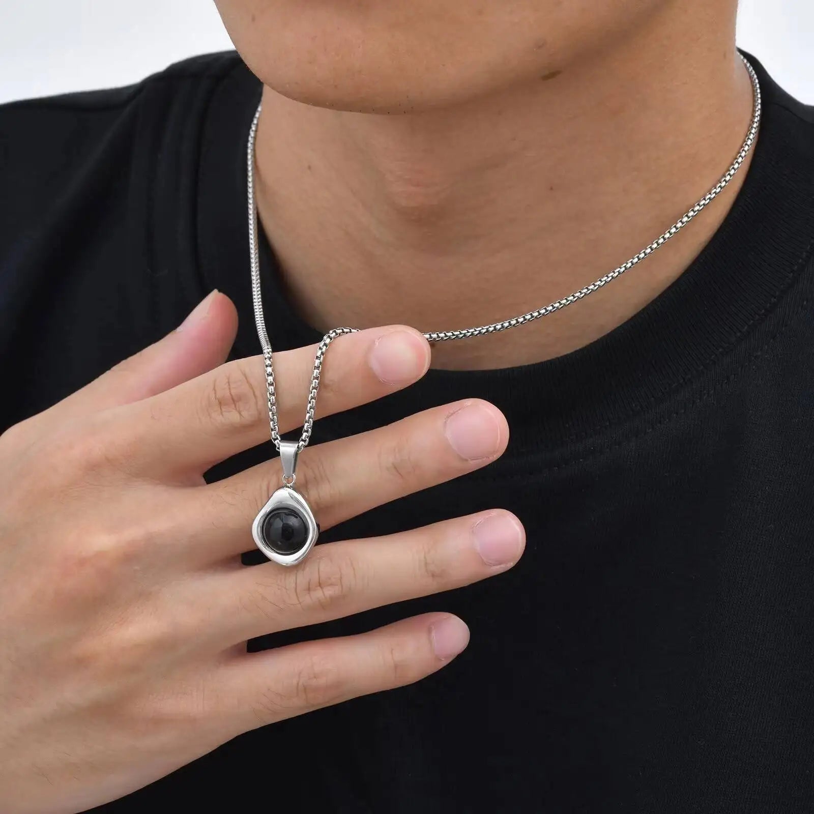 Collier Pendentif Pierre d'Œil de Tigre Homme - Acier Inoxydable Étanche Vintage