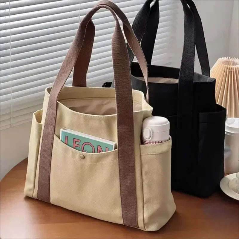 Sac à Main Fourre-Tout Toile Femme - Cabas Étudiant Campus Travail Livres