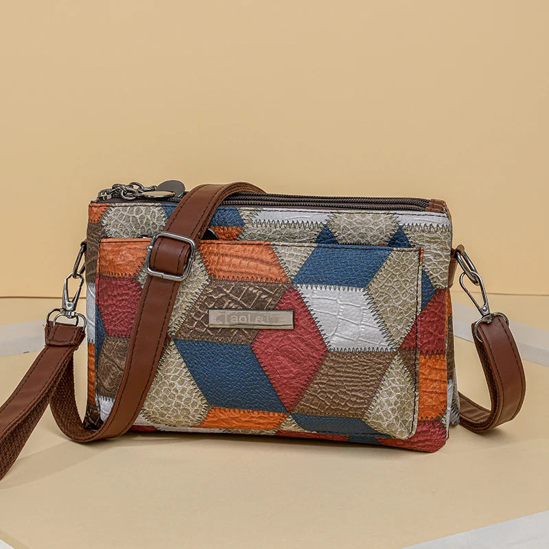 Sac à Main Femme Designer Vintage Cuir PU Patchwork - Sac Bandoulière Classique