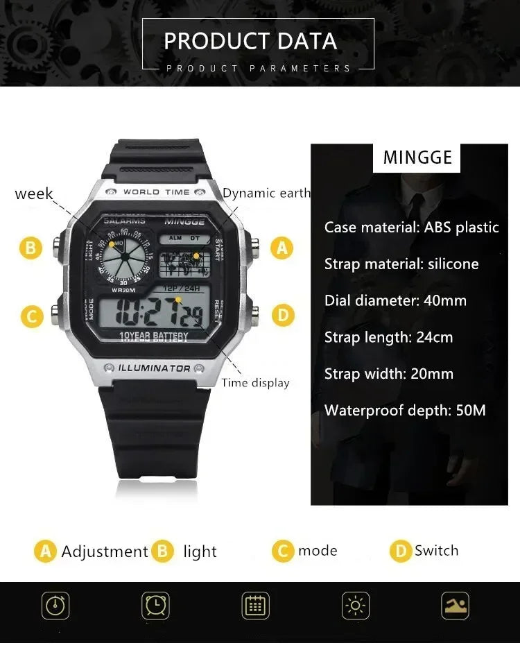 MINGGE - Montre Homme Digitale Militaire Sport Chronographe