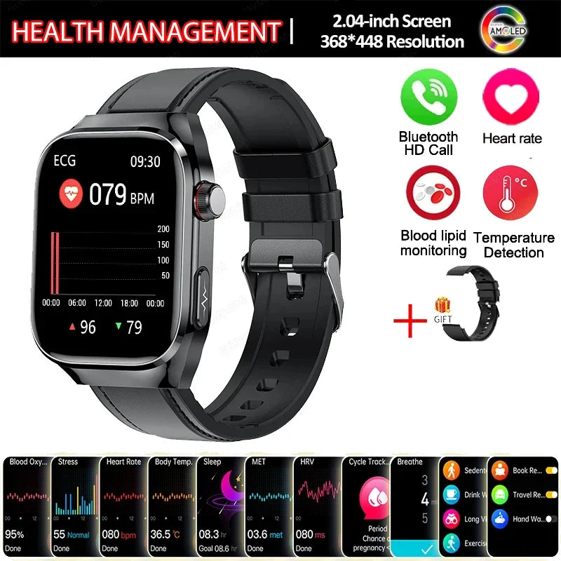 Montre Connectée Santé 2026 ECG - Lipides Sanguins, Acide Urique, Température, IP68, 650mAh, Appels BT