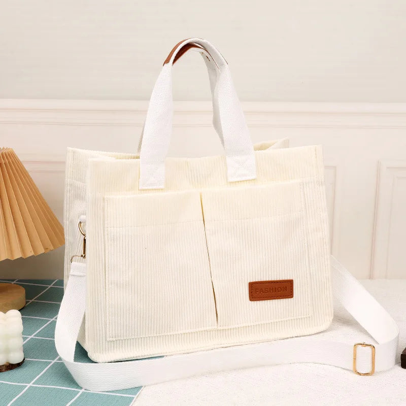 Sac à Main Femme Velours Côtelé Grande Capacité - Sac Bandoulière Fashion Travail