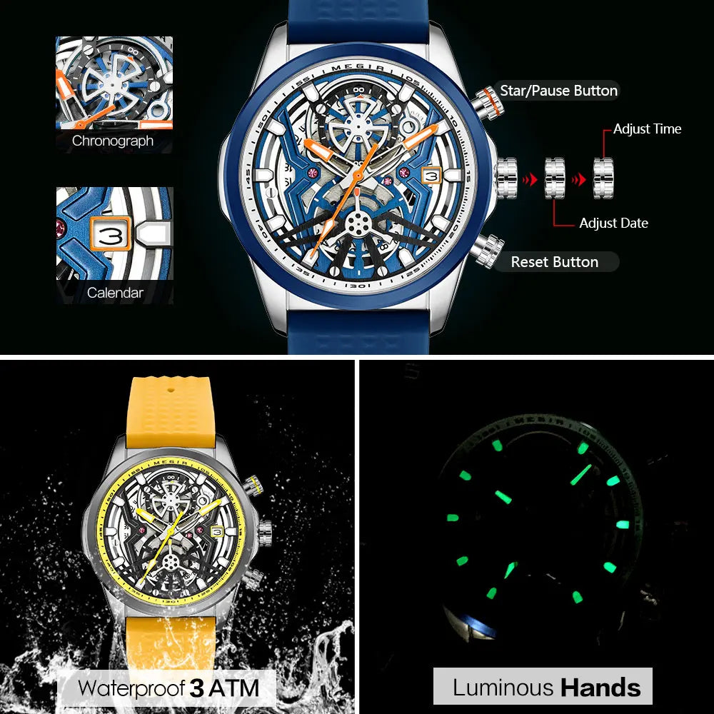 MEGIR - Montre Homme 2235 Chronographe Sport Silicone Lumineux