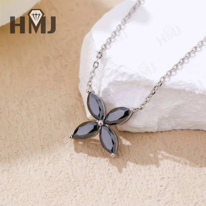 Collier Pendentif, Boucles d'Oreilles Puces, Trèfle à Quatre Feuilles, Moissanite Marquise, Argent Sterling 925