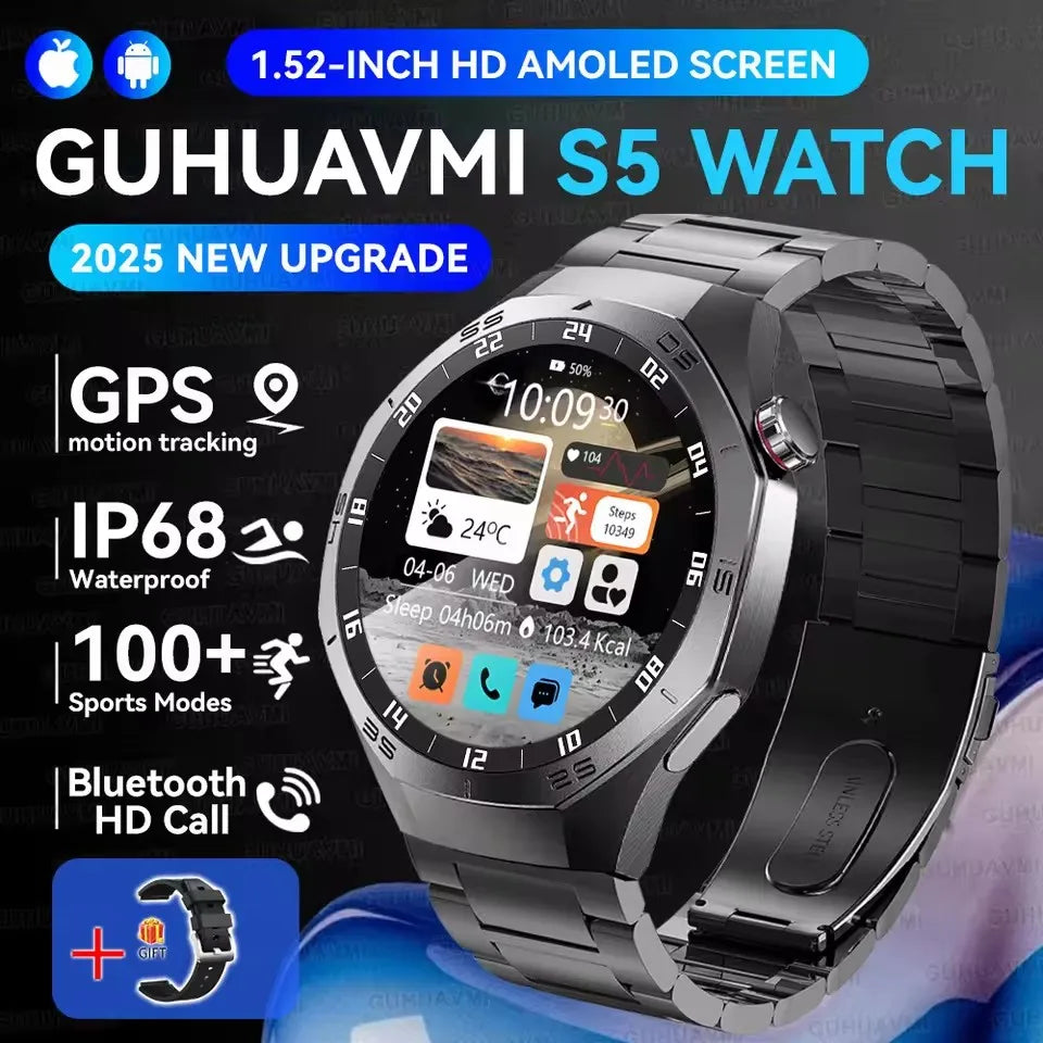 Montre Connectée Watch 5 Pro 2026 - GPS Écran AMOLED 1,52" Appels Bluetooth IP68