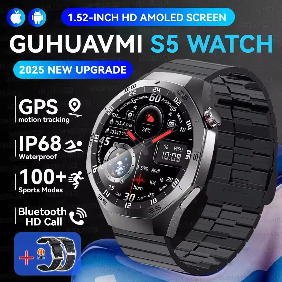 Montre Connectée Watch 5 Pro 2026 - GPS Écran AMOLED 1,52" Appels Bluetooth IP68