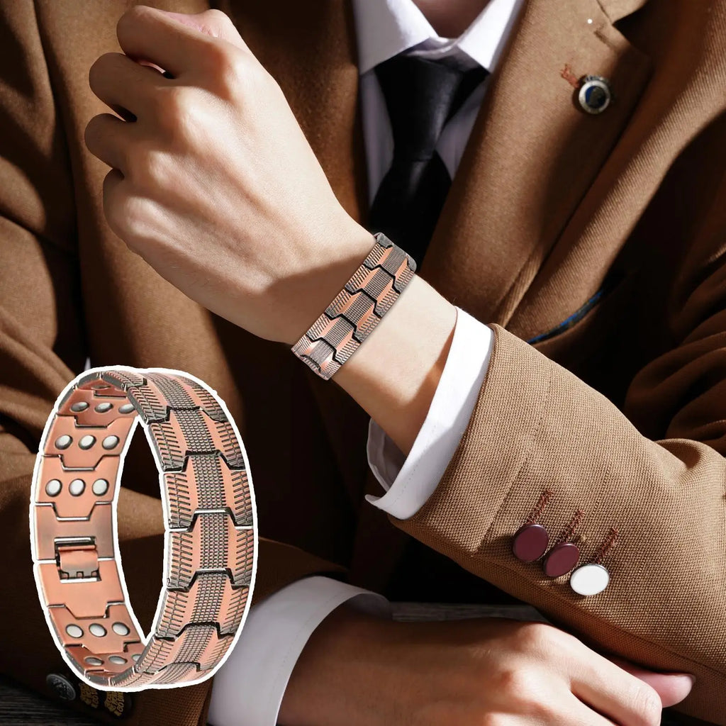Bracelet Magnétique Cuivre Pur Homme - Thérapie Magnétique 57 Aimants