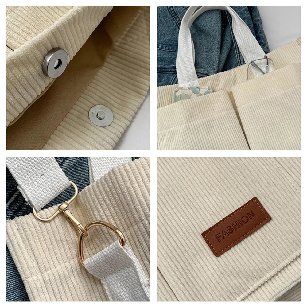 Sac à Main Femme Velours Côtelé Grande Capacité - Sac Bandoulière Fashion Travail