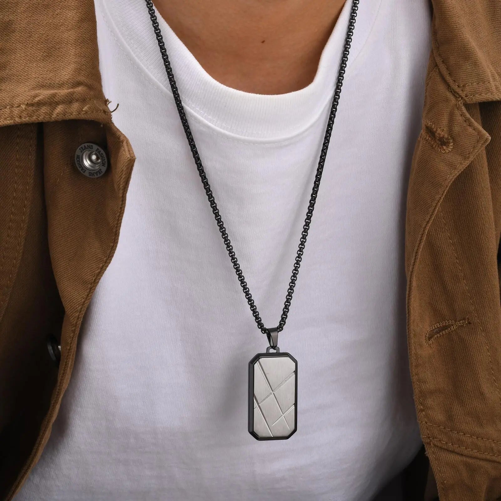 Collier Élégant Étiquette Chien Homme - Pendentif Carré Acier Inoxydable Punk