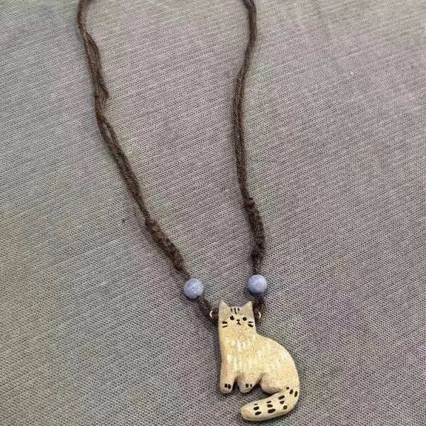 Collier Pendentif Chat Mignon Rétro Perles Étoiles - Bijou Femme Ethnique