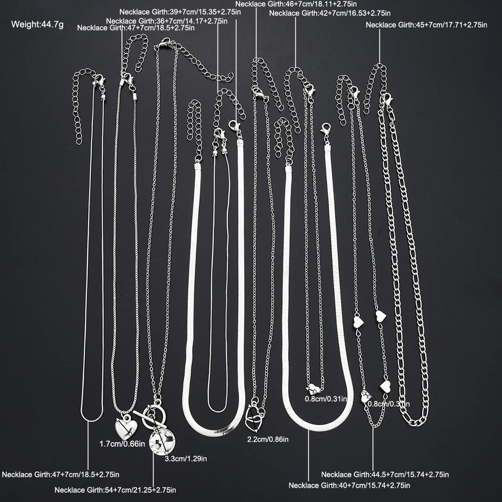 Ensemble 10 Colliers Pendentifs Empilables Femme - Cœur Multi-Rangs Tendance