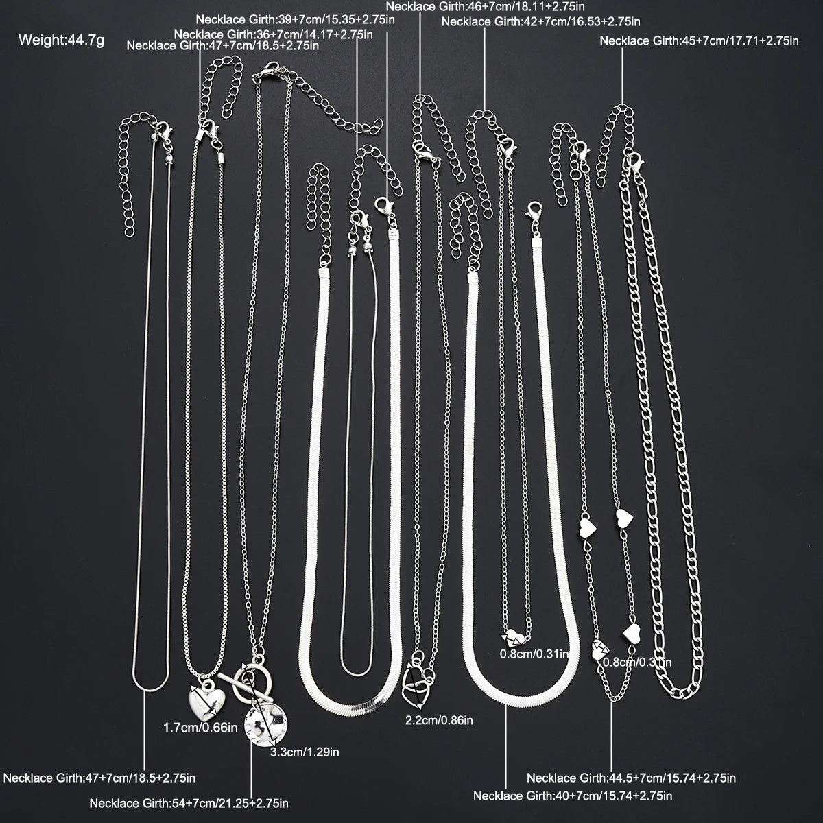 Ensemble 10 Colliers Pendentifs Empilables Femme - Cœur Multi-Rangs Tendance