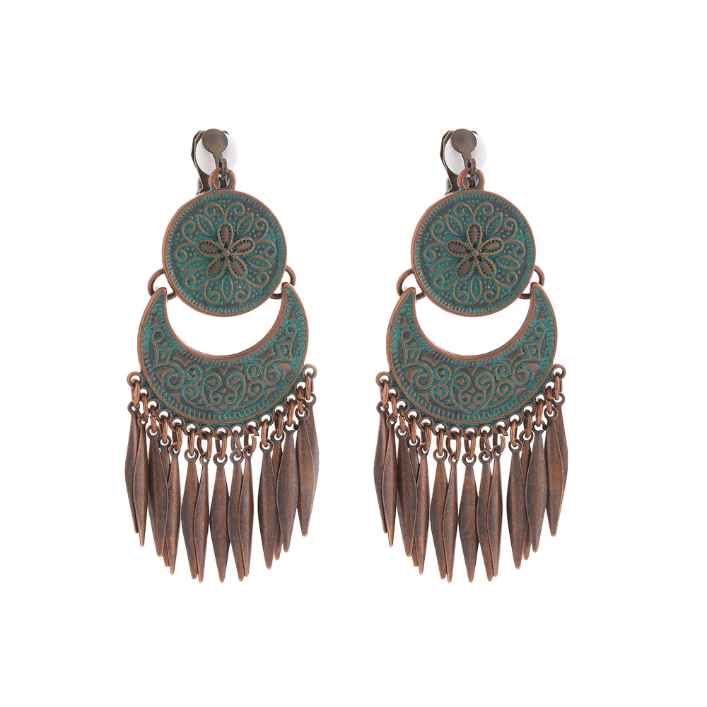 Boucles d'Oreilles Femmes à Clip Vintage Bohème Géométriques - Bijou Femme Sans Piercing