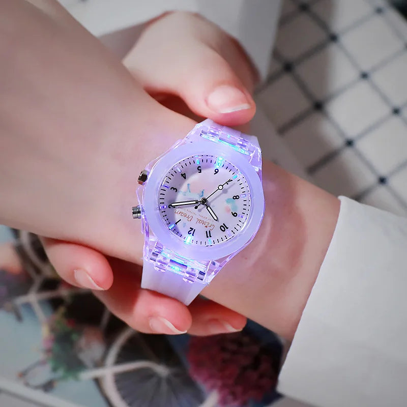 MOONBIFFY - Montre Enfant Sport Transparente - Effet Flash Lumineux - Bracelet Silicone - Chiffres Arabes