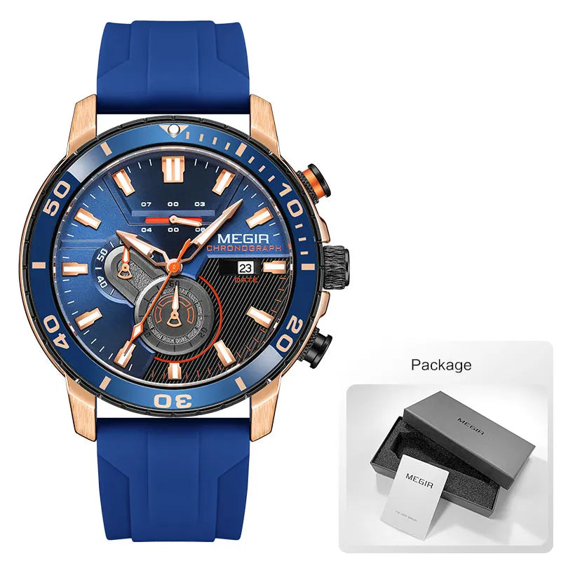 MEGIR - Montre Homme MEGIR Sport Chronographe Orange - Bracelet Silicone - Étanche 3 ATM - Lumineux