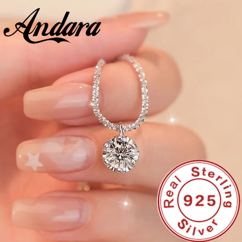 Collier Pendentif Argent Sterling 925 Zircon AAAAA - Luxe Italien Femme Andara