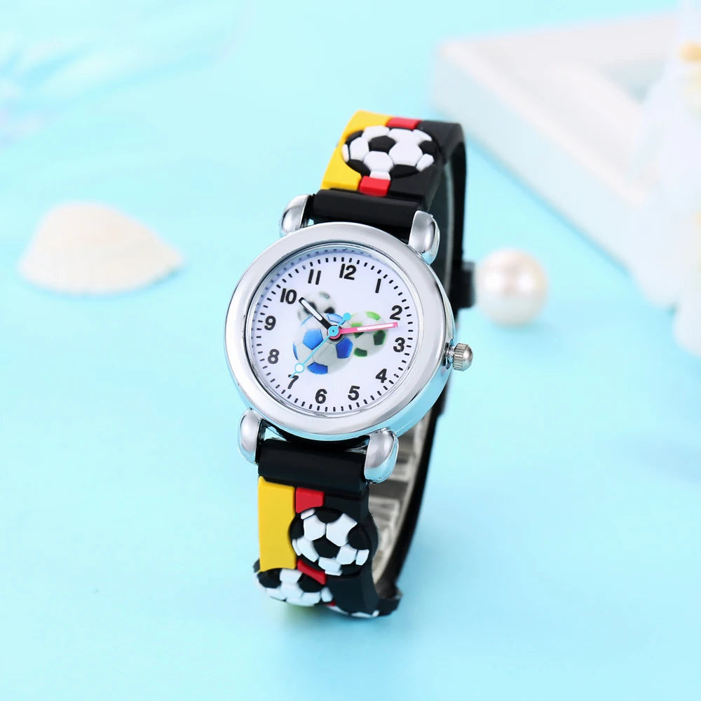 MOONBIFFY - Montre Enfant Football - Bracelet Silicone Bleu - Cadran Animé Sport