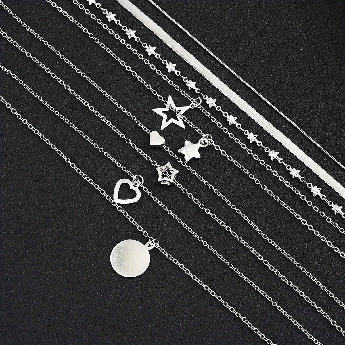 Ensemble Colliers Femme Cœur Argent Étoile - Set Bijoux Classique Cadeau
