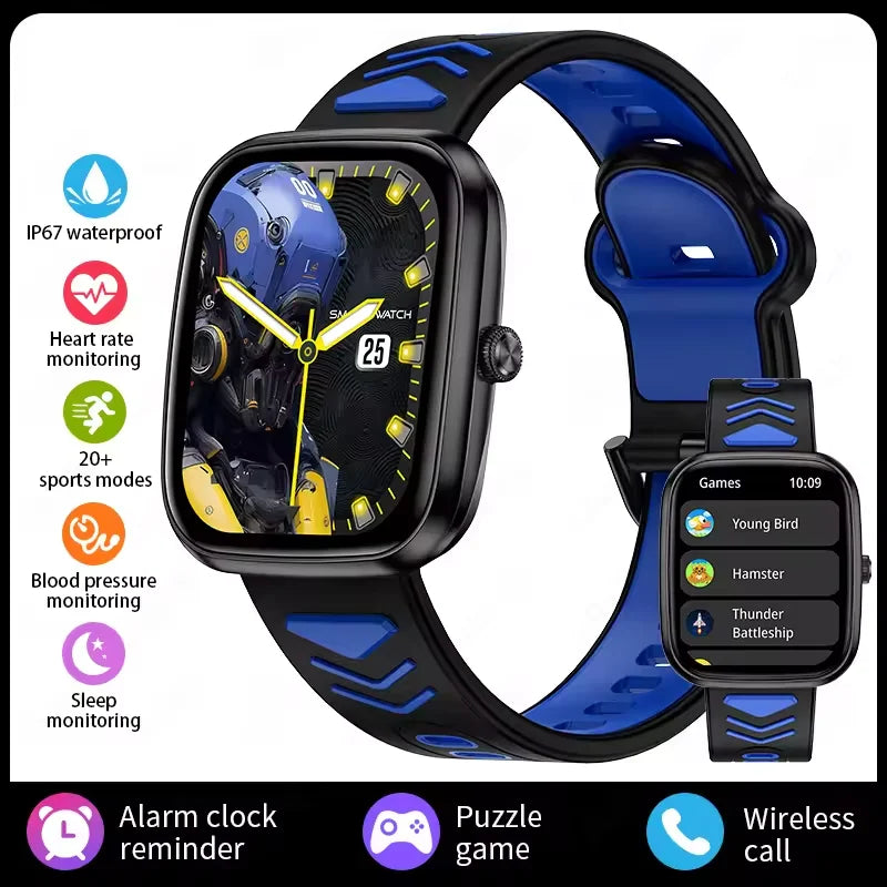 MOONBIFFY - Montre Enfant connectée 1.75" HD Tactile - Jeux - Musique - Appels Bluetooth 5.2 - Android iOS