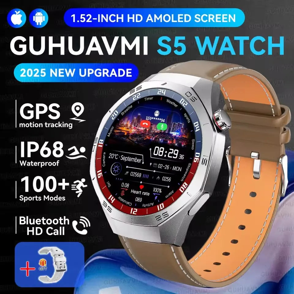 Montre Connectée Watch 5 Pro 2026 - GPS Écran AMOLED 1,52" Appels Bluetooth IP68