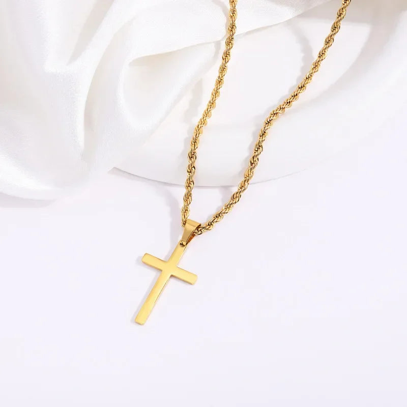 Collier Pendentif Croix Acier Inoxydable Mixte - Minimaliste Or Argent Homme Femme