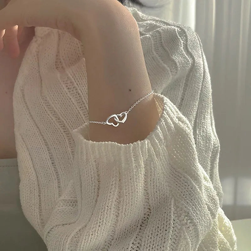 Collier Pendentif Double Cœur Minimaliste - Bijou Femme Tendance