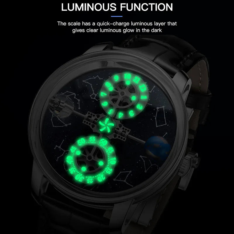 PINDU - Montre Homme Mécanique Automatique Squelette - 12 Constellations - Verre Saphir - Bracelet Maille Acier