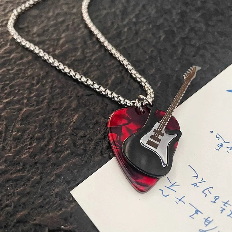 Collier Pendentif Médiator Guitare Hip-Hop Acier Inoxydable - Bijou Unisexe